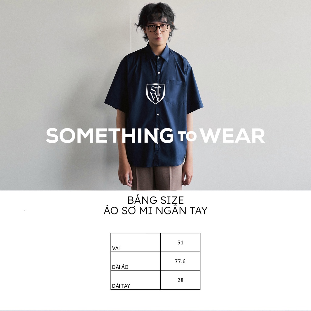 Áo sơ mi Hàn Quốc form rộng oversize xanh navy ngắn tay chất liệu cotton dành cho nam - Something to wear