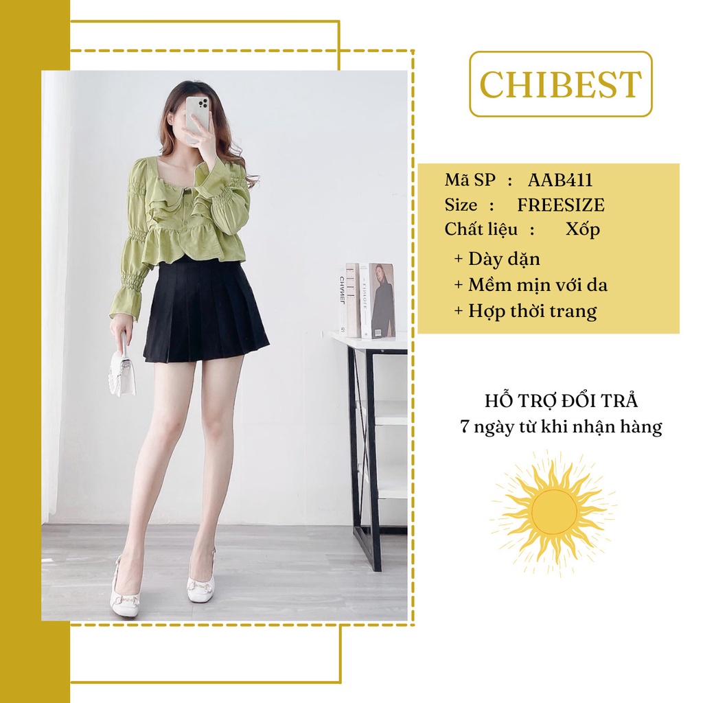 Áo Croptop Tay Loe Dài Phối Bèo Thời Trang CHIBEST AAB411