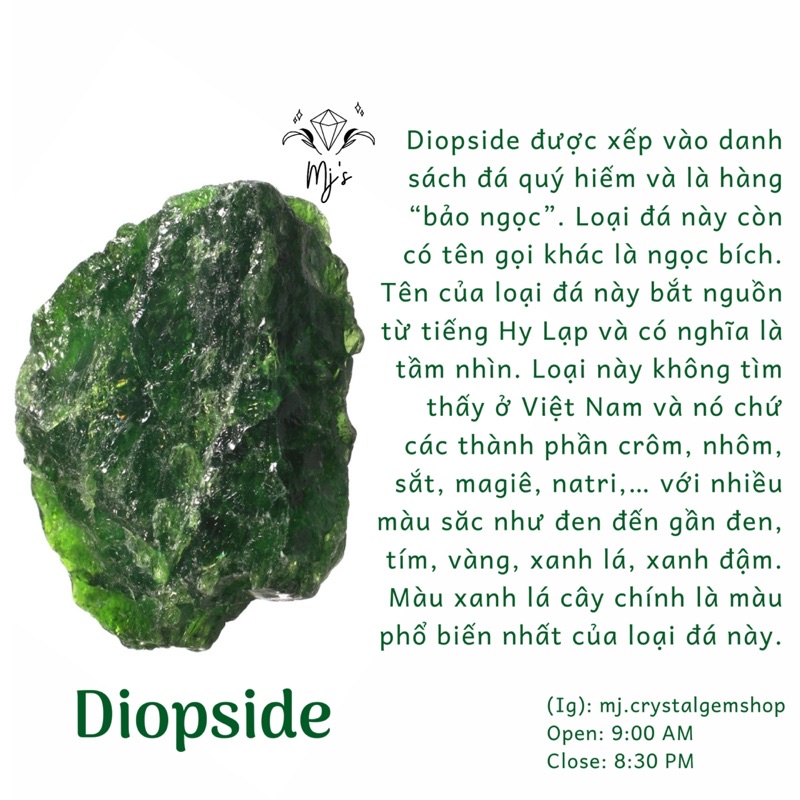 Đá thô Diopside Brazil sưu tầm, handmade, reiki, thanh tẩy thiền định