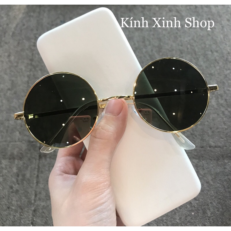 Kính Râm Nam Nữ Mắt Tròn Thầy Bói Gọng Kim Loại Dày Cao Cấp