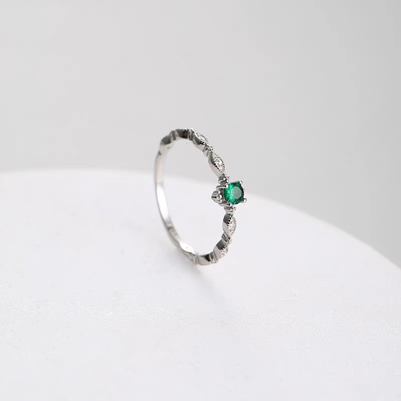 Nhẫn bạc Ý 925 nữ mạ vàng đính đá xanh sang trọng tinh tế Duyson, nhẫn nữ mạ vàng trắng cao cấp