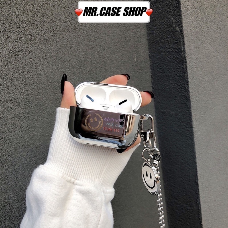 Case Airpods 1/2 /Pro Vỏ Ốp Tai Nghe Hình Mặt  Cười Tráng Gương Kèm Móc khoá - Mr.Case AirPods