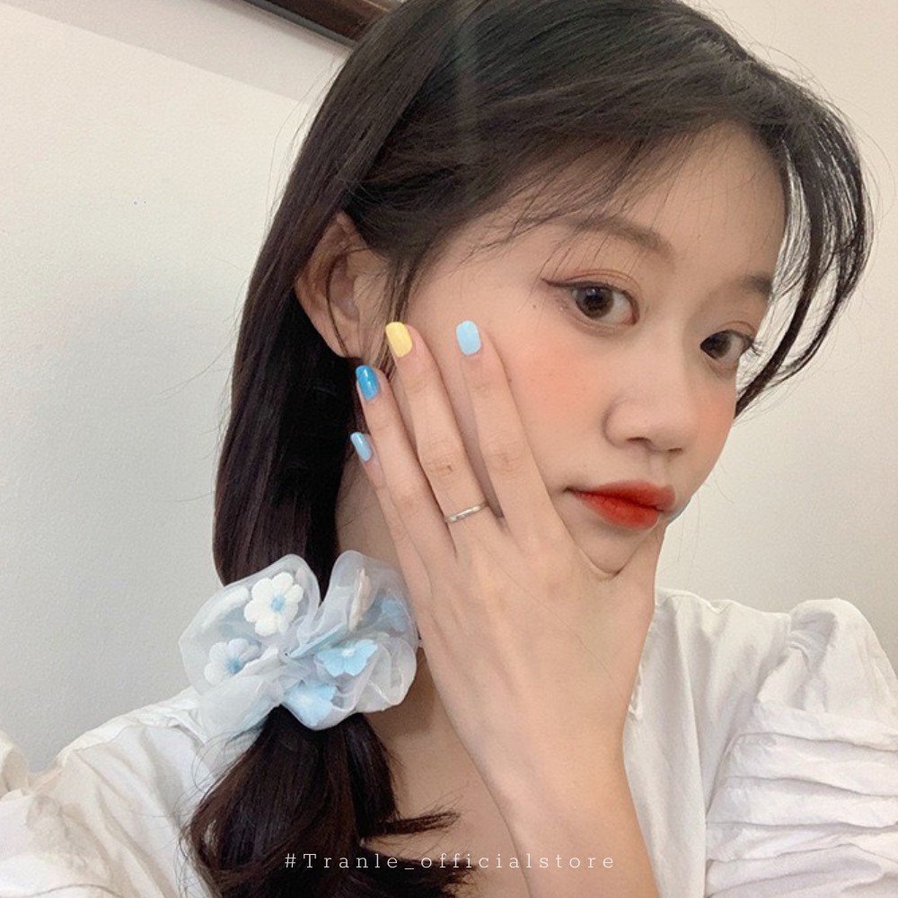 Buộc tóc scrunchies cao cấp hoạt tiết phối hoa