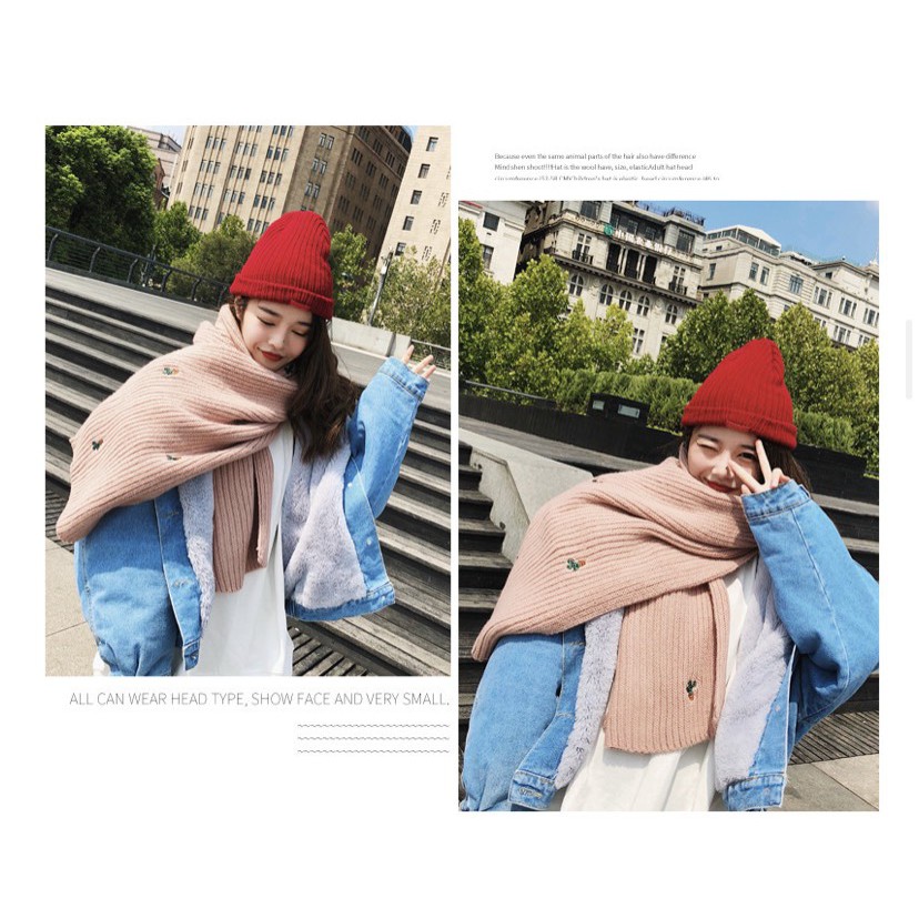 Khăn quàng len thêu họa tiết xương rồng bản to mùa đông