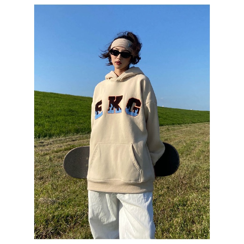 Áo hoodie lót nhung dày dặn dáng rộng in chữ thời trang thu đông dành cho nam và nữ | BigBuy360 - bigbuy360.vn