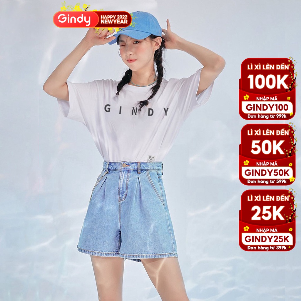 Quần short jeans nữ GINDY trơn mềm dáng ngắn chữ A thời trang phong cách trẻ trung năng động Q7108