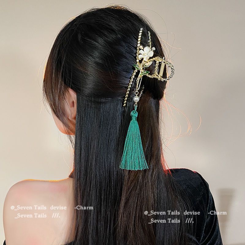 Xian!Kẹp Tóc Hình Cá Mập Đính Hoa Tua Rua Phong Cách Trung Hoa Cổ Điển Thời Trang Mùa Hè Cho Nữ