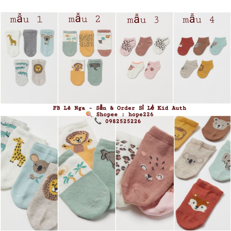 Set 5 đôi TẤT CỔ NGẮN HM UK/US sz chân 10-12cm, 12-14cm, 14-16cm, 16-18cm