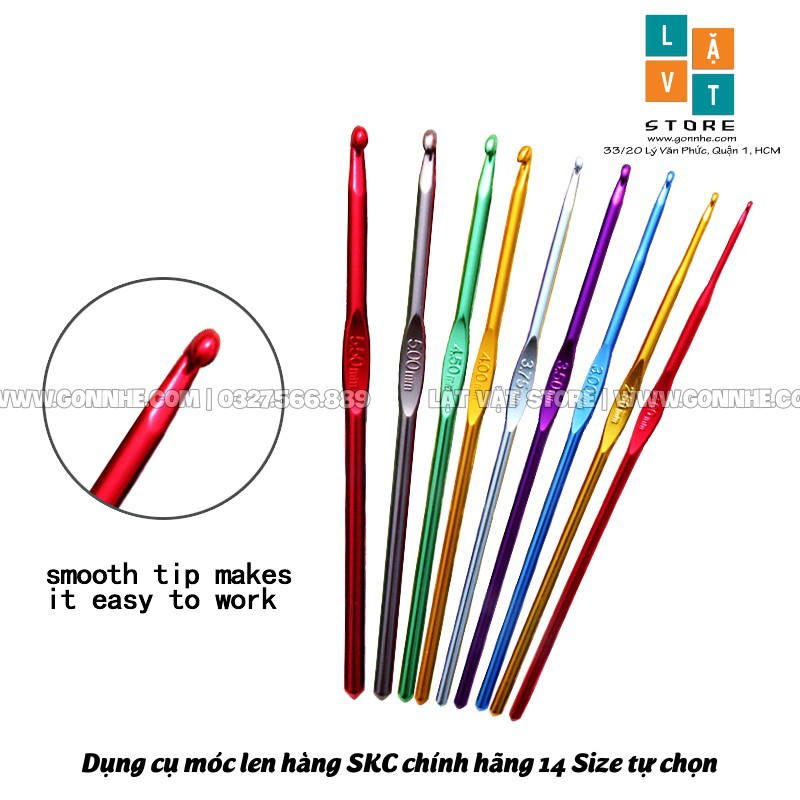 14 Size dụng cụ móc sợi len, đan len hàng SKC chính hãng dài 15 cm bằng nhôm - Crochet hook color