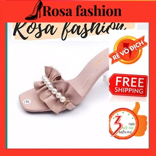 Guốc/giày cao gót quai ngang nhún đính hạt ngọc gót mica trong cao 5p Mys Rosa Factory - CG-0563