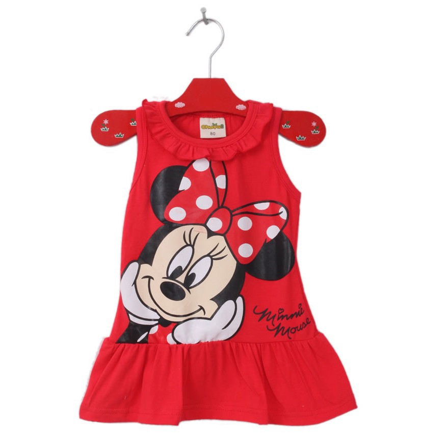 Đầm In Hình Chuột Minnie Cho Bé Gái