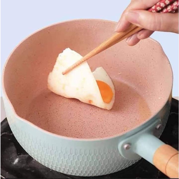 CHẢO LÒNG SÂU CHỐNG DÍNH KIÊM NỒI NẤU MINI ĐA NĂNG CÓ TAY CẦM CHỐNG NÓNG TIỆN LỢI - CHẢO CHỐNG DÍNH VỚI LÒNG SÂU VÂN ĐÁ