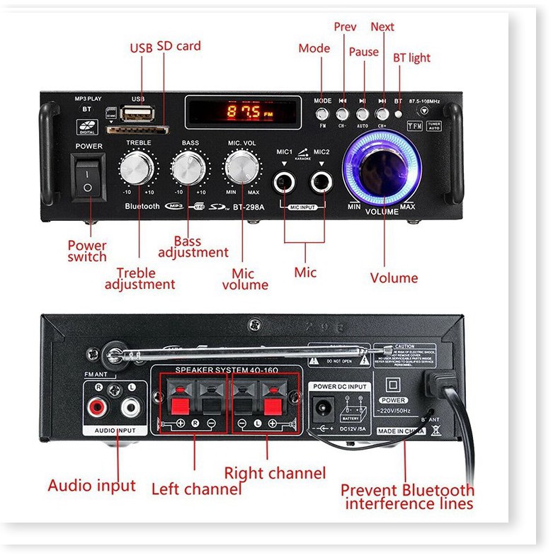 Âm Ly Bluetooth Karaoke Mini ❣️CHÍNH HÃNG❣️ Amly 12V 220V Đánh Chim Đêm