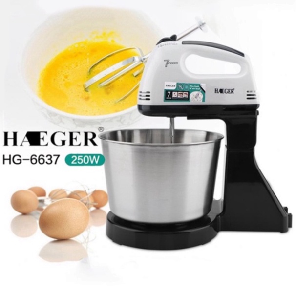 Máy Đánh Trứng, Nhào Bột Để Bàn HAEGER HG-6637 250W Chậu trộn 2L