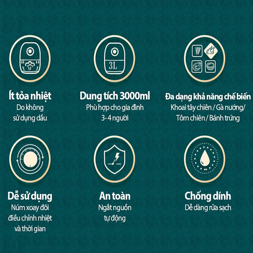 Nồi chiên không dầu Bear dung tích 3L và 5L, nồi chiên đa năng chống dính, truyền nhiệt 360 độ - (Bảo hành 18 tháng)