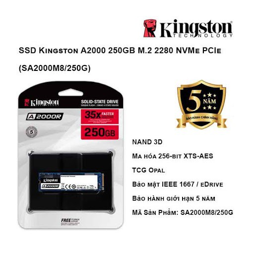 [Mã 255ELSALE giảm 7% đơn 300K] Ổ cứng SSD Kingston A2000 NVMe PCIe Gen 3.0 x4 250G - Hàng Chính Hãng | BigBuy360 - bigbuy360.vn