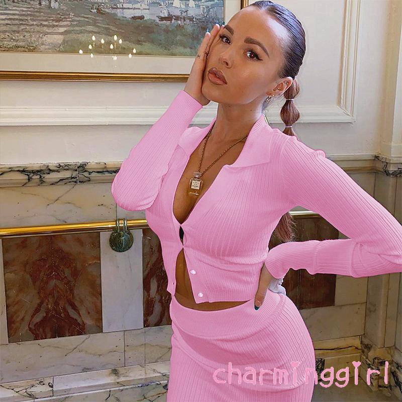 Bộ áo + chân váy sọc dệt kim eo cao sành điệu cho nữ