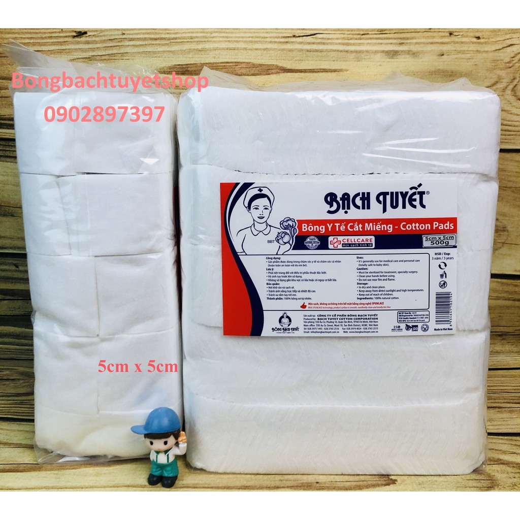 Bông Cắt Miếng sẵn 500gr/ gói ( size 5x5 / 7x7 / 10x10 ) - Hàng chính hãng Bông Bạch Tuyết