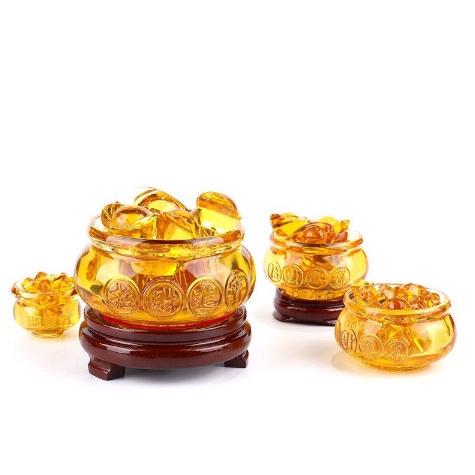 Bát Tụ Bảo Thỏi Vàng Kim Nguyên Bảo nhiều kích thước 6cm 8cm + Túi Thỏi Vàng Nhí