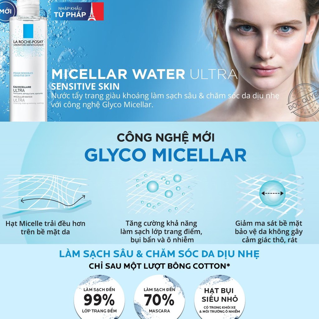 Nước tẩy trang La Roche-Posay Micellar Water cho da nhạy cảm, da dầu nhạy cảm 400ml/50ml