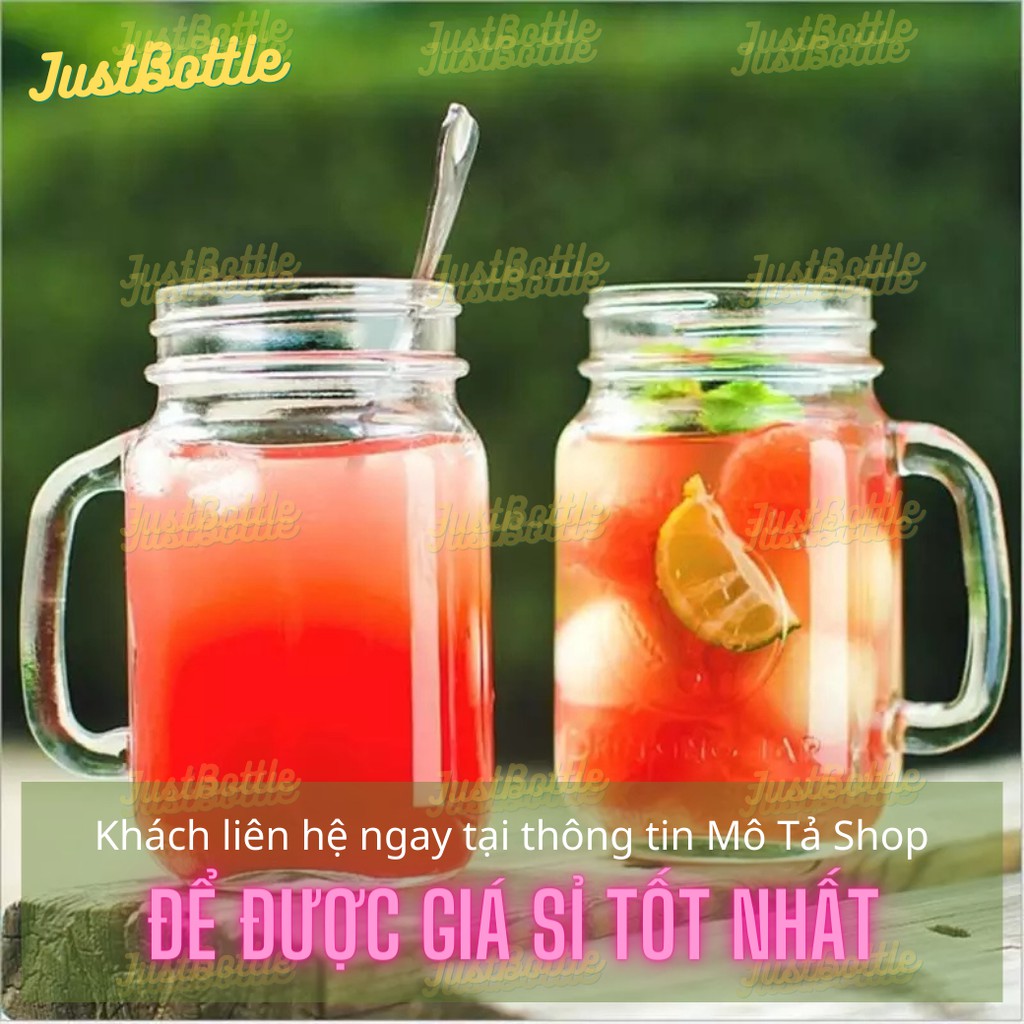 LY THỦY TINH CÓ QUAI có nắp đậy 470ml - Cốc uống trà sữa bia cafe hàng nhập khẩu