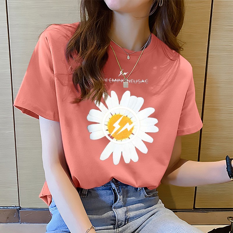 NRVP Áo thun tay ngắn dáng rộng in họa tiết kiểu Hàn Quốc thời trang mùa hè 2021