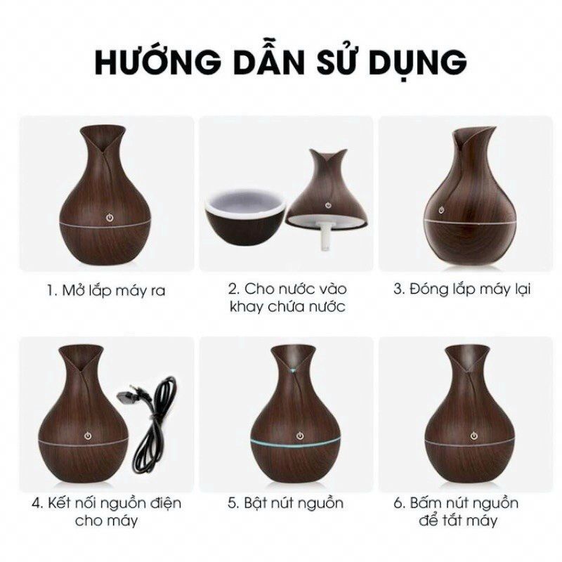 Máy khuyếch tán xông tinh dầu  Vân gỗ cổng USB  phun sương tạo ẩm ,Hình lọ họa