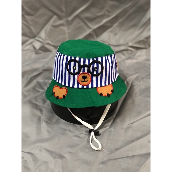 Nón bo cho bé từ 1-3 tuổi phối sọc thêu gấu mắt kính - Nón vành bé