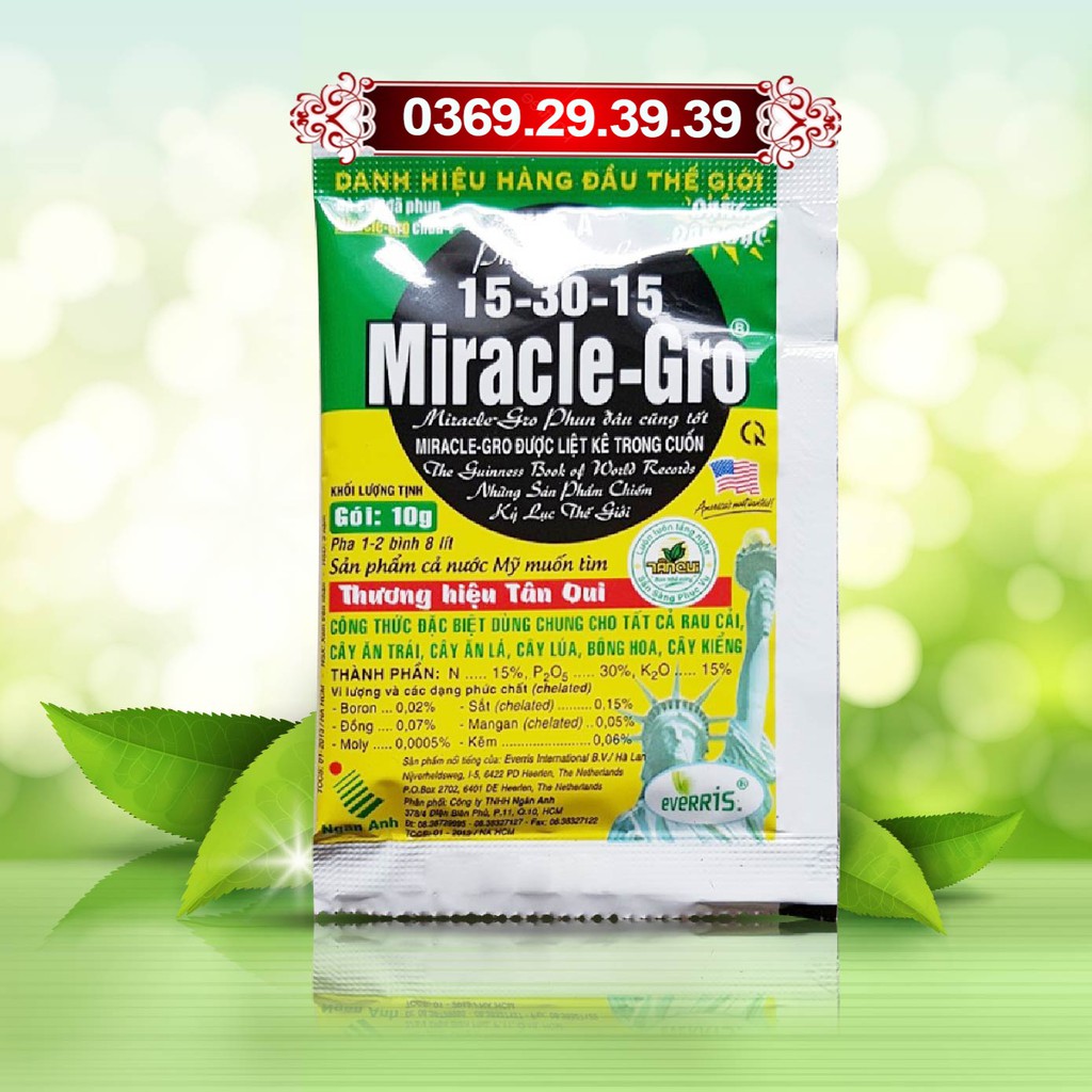 Phân Bón Lá Miracle Gro 15-30-15+Te 10g tạo mầm hoa, thúc ra hoa, giảm rụng hoa trái non cho cây trồng