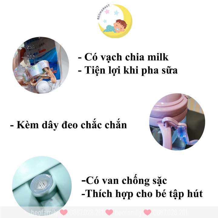 [TẶNG CỌ ỐNG HÚT] Bình tập uống nước chống sặc cho bé, bình uống nước cho bécó van chống sặc hình thú Beosmart