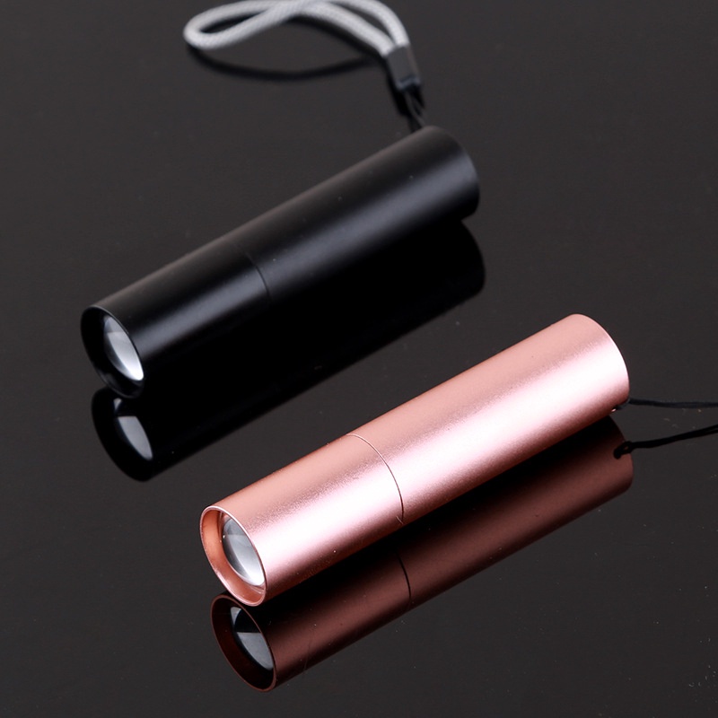 Đèn pin mini di động chống lóa công suất lớn dùng cắm trại ngoài trời màu đen/bạc/vàng hồng