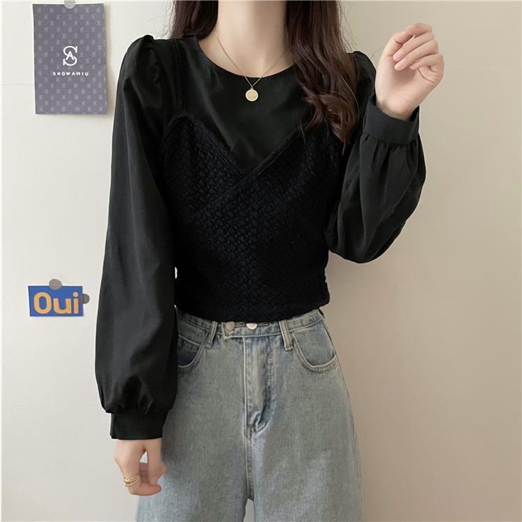 Áo Kiểu Tay Dài Giả Hai Lớp Thiết Kế Mới Thời Trang Dành Cho Nữ