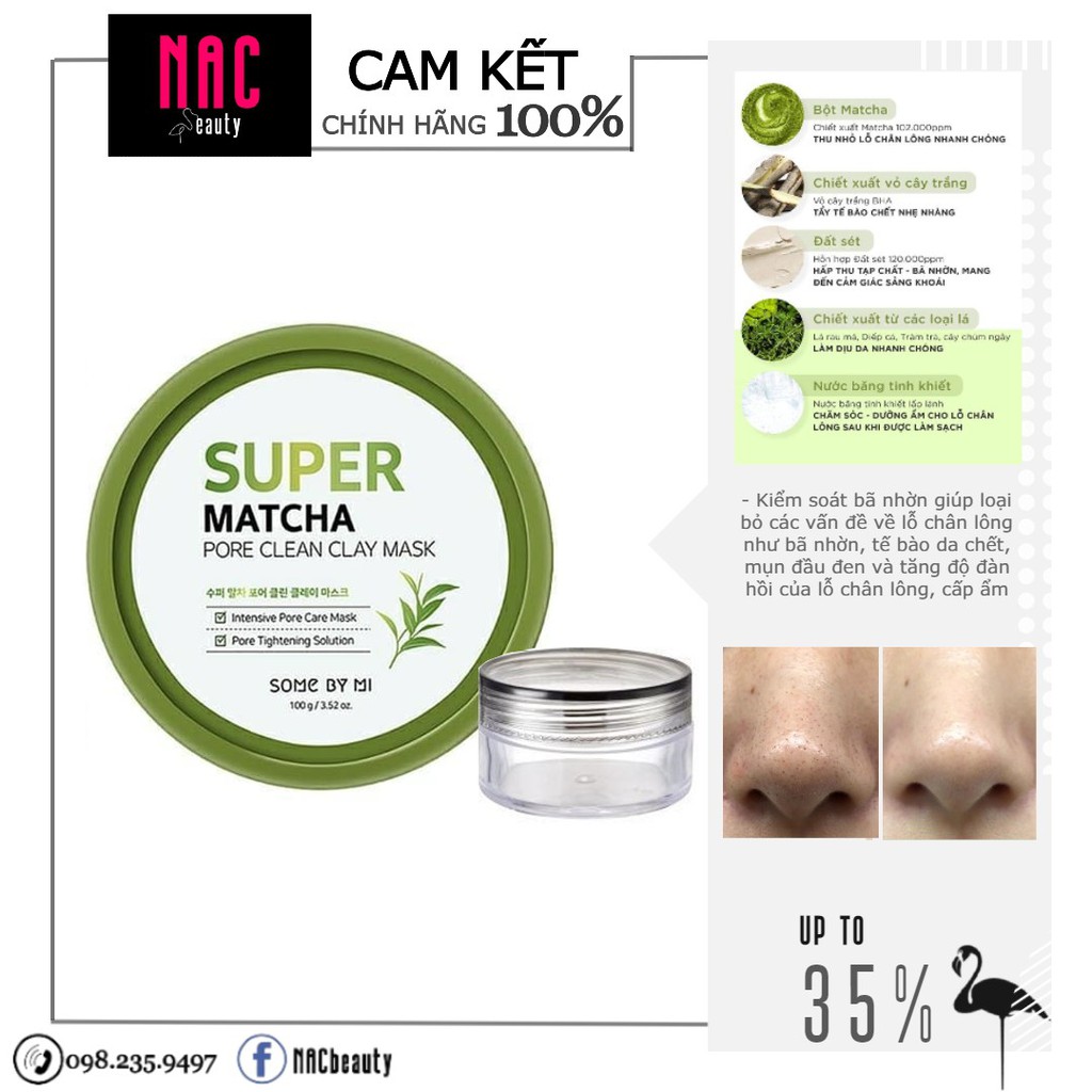 [Chính hãng] Chiết Mặt Nạ Đất Sét Trà Xanh Some By Mi Super Matcha Pore Clean Clay Mask 100g