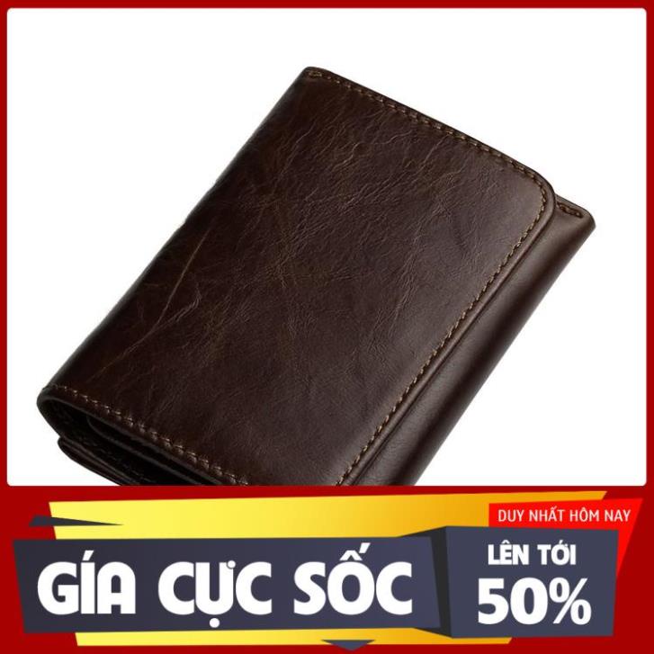 Ví nam da bò thật gấp 3 cao cấp nhỏ gọn dáng đứng - VD9 xịn