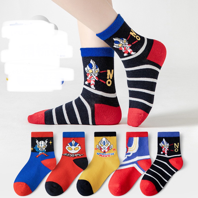 Tất siêu nhân set 5đ  cao cổ cho bé trai hình mới chất cotton vớ siêu anh hùng bé trai