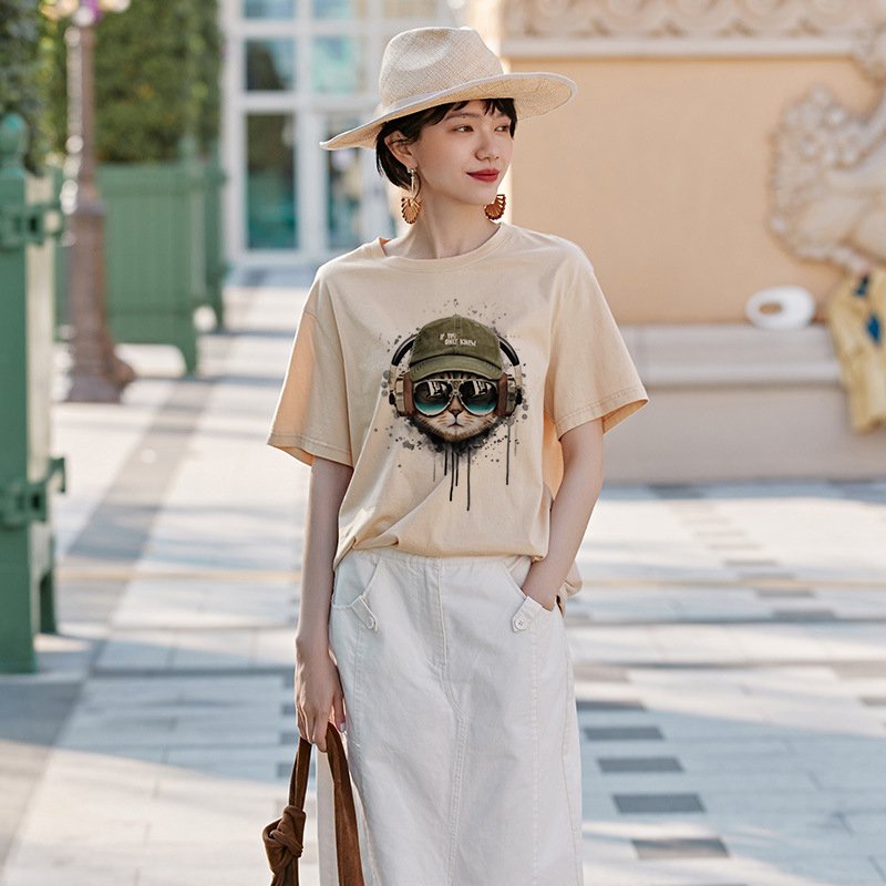 Áo Thun Tay Lỡ In Nhiệt Mèo Nghe Nhạc Unisex chất Cotton phong cách Ulzzang ATIN52 - Áo Phông unisex Cotton cao cấp | BigBuy360 - bigbuy360.vn