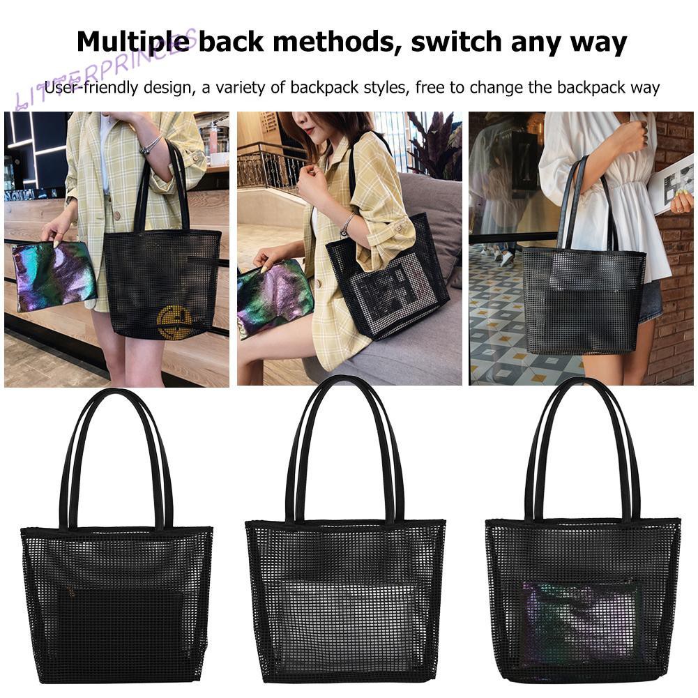 Litterprinces Women Fashion Mesh Bags Two-piece Shoulder Messenger Composite Handbag