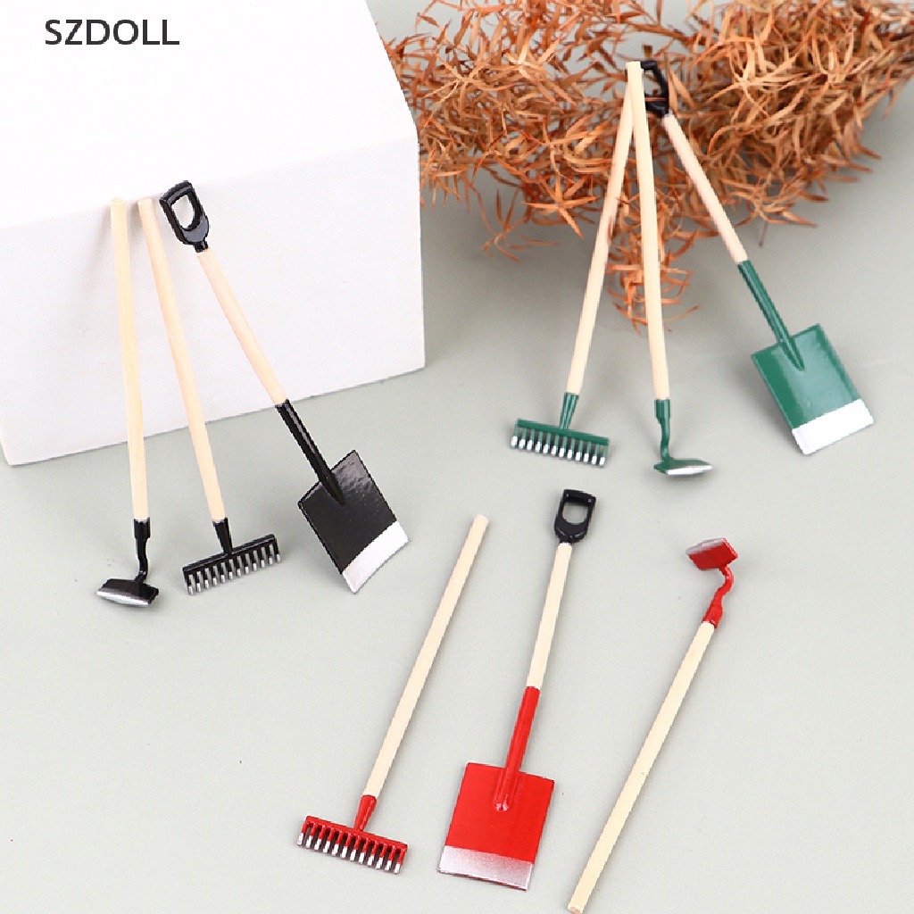Mô hình đồ chơi dụng cụ làm vườn thu nhỏ xẻng cào cuốc trang trí nhà búp bê 1:12
