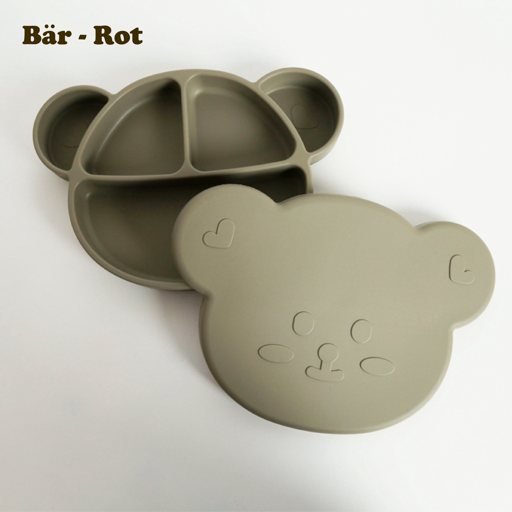 (CÓ NẮP) Khay ăn dặm Silicon Bar rot gấu kèm nắp đậy, có đế hít (Size lớn) cho bé tập ăm dặm BLW - Barrot