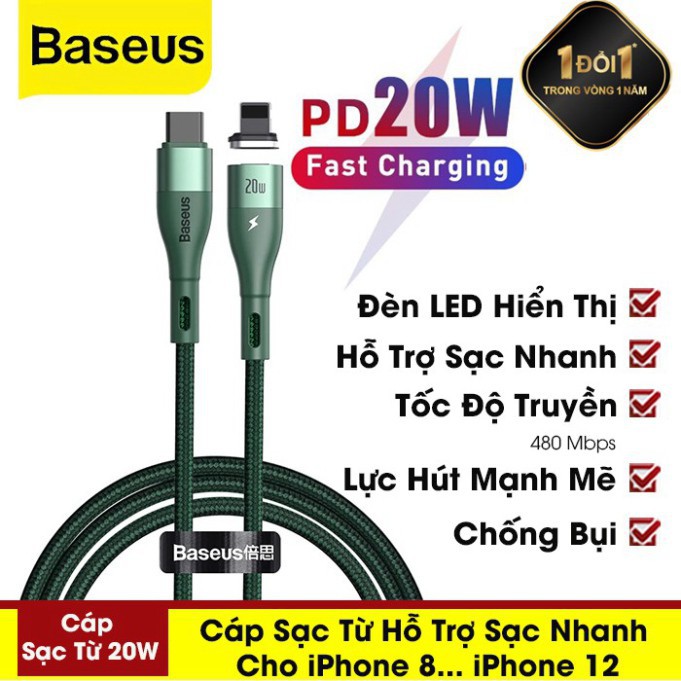 [CHÍNH HÃNG] Cáp Sạc Từ Baseus Sạc Nhanh PD 20W Cho Iphone 11 12, USB Type C To Lightning Chuẩn PD Truyền Dữ Liệu