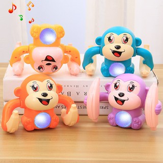 "Ready Stock" lăn con thú ánh sáng đồ chơi khỉ câu đố trẻ em hoạt hình âm thanh động vật nhảy múa trẻ em bò lăn điện hát khỉ con