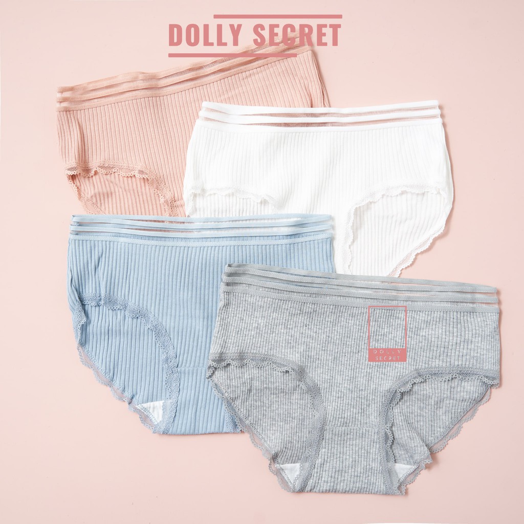 Quần lót cotton len tăm sợi tre cạp ren sọc kháng khuẩn thun lạnh dễ thương cho nữ LILY DOLLY SECRET QL016