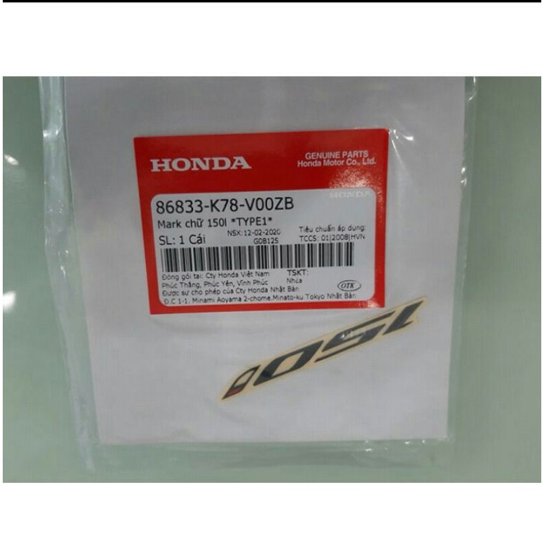 Tem sh 150i  tem chữ 150i honda sh 150i2013-2017-2019-2020-2021 chính hãng
