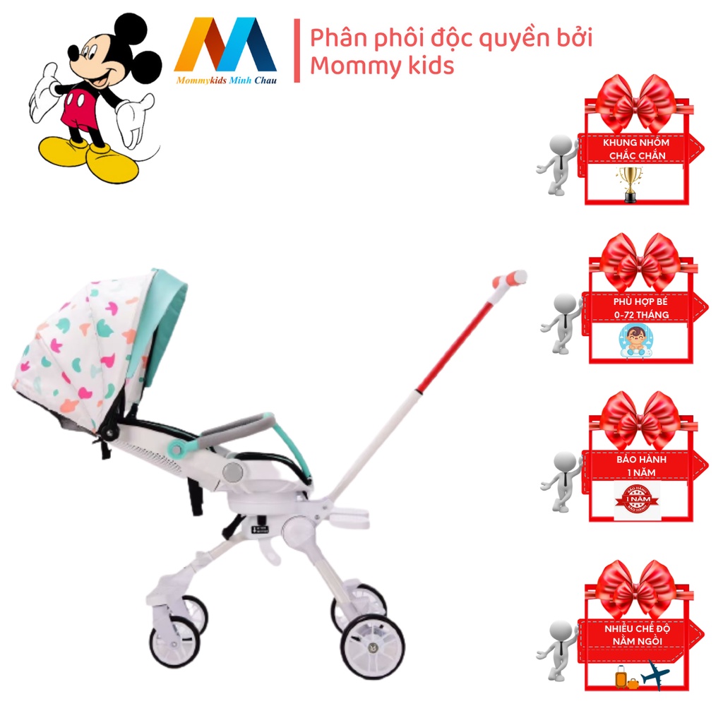 Xe đẩy Du lịch cho bé MommyKids Minh Chau , 2 chiều gấp gọn, ghế điều chỉnh tư thế nằm từ 0-5 tuổi