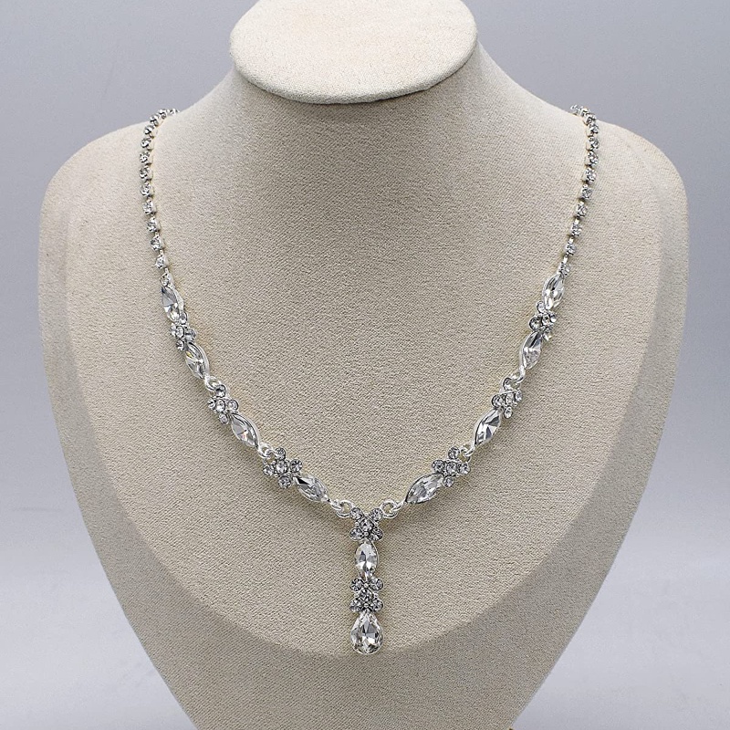 Bộ Vòng cổ + Bông Tai Pha Lê Đơn Giản Thời Trang Phù Dâu/Tiệc Cưới