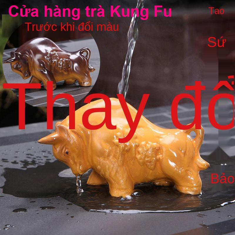 Trà Pet Set Phụ kiện trang trí Lucky Bull đổi màu Zisha Con cóc vàng bò đất sét tím Cuộc chiến