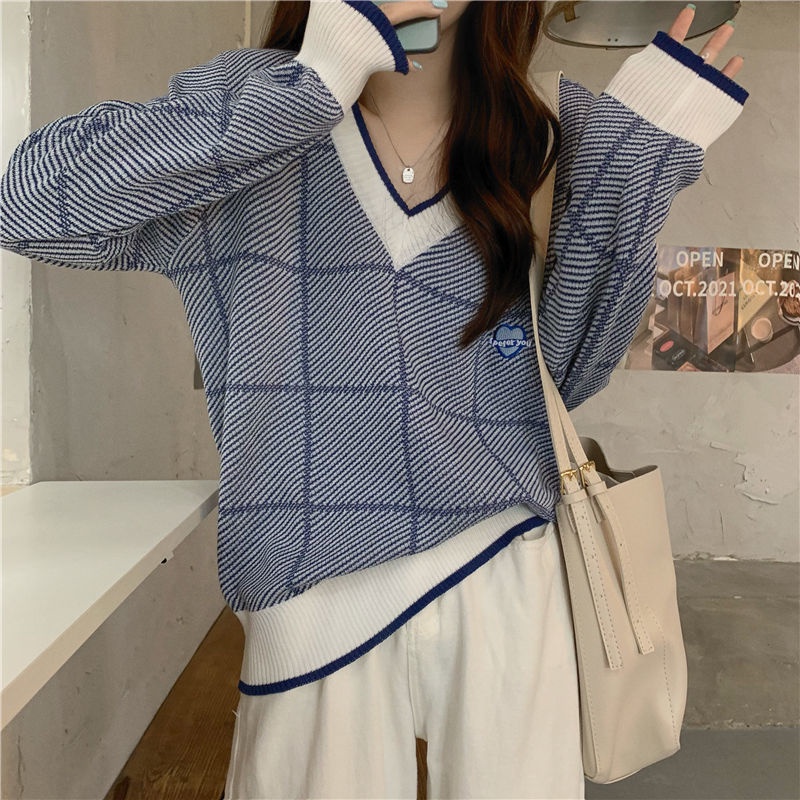 Áo Sweater Dệt Kim Tay Dài Cổ Chữ V Thiết Kế Mới Năng Động Thời Trang