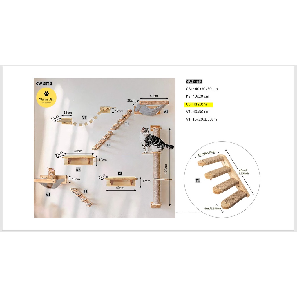 Trụ cào móng, nhà cây, cattree treo tường