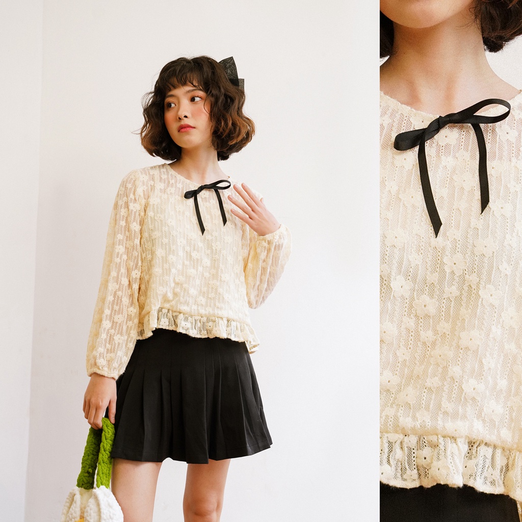 BLEUBIRD Áo ren buộc nơ HANAKO TOP