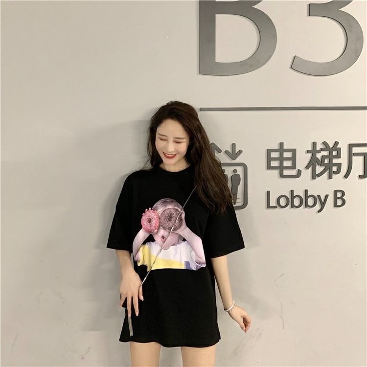Áo Sơ Mi Tay Ngắn Dáng Rộng In Hình Bánh Donut Phong Cách Hàn Quốc Thời Trang Mùa Hè Cho Nữ